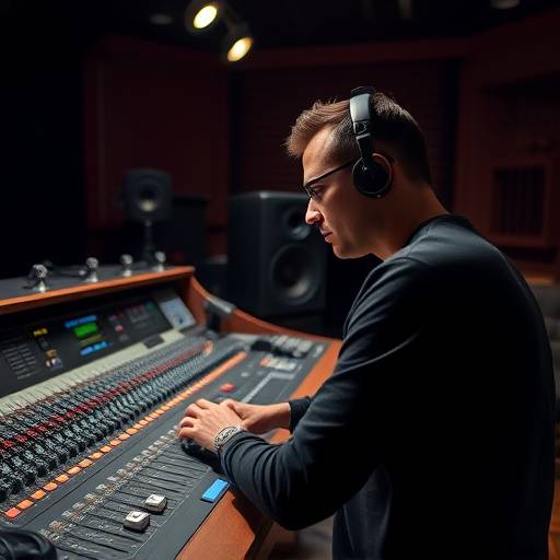 Mixing engineer working at a mixing console at Echo Bloom Studios.